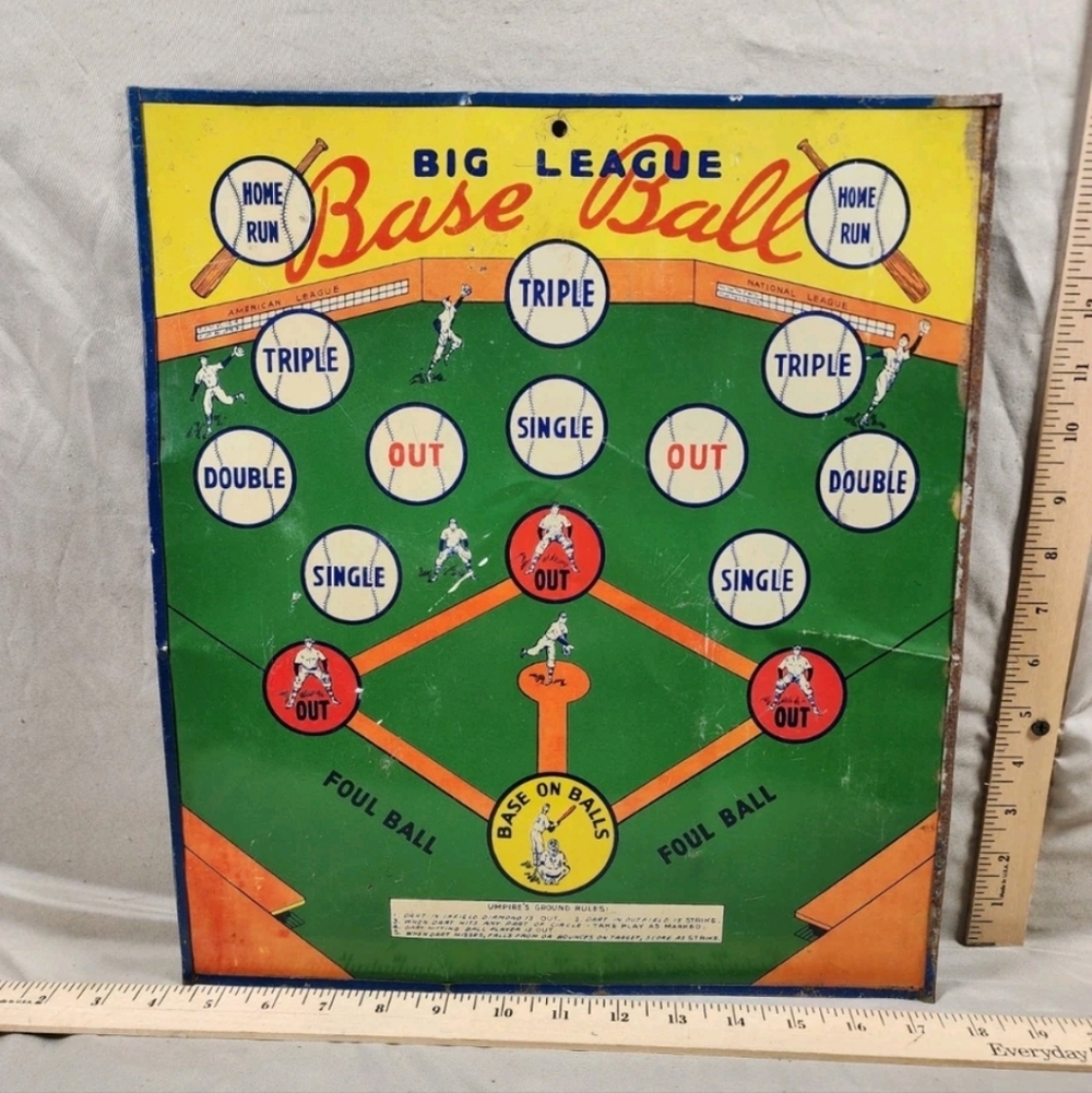 Antique Magnet Dart Board Game Baseball Theme Great Shape